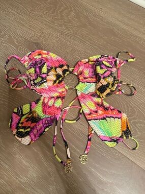 Luli Fama Multicolor Neon Pink Green Orange Bikini Top